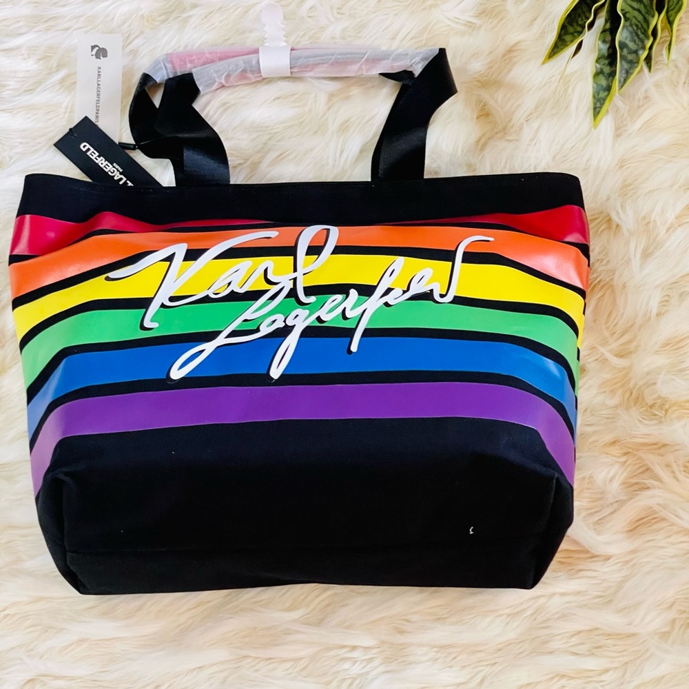 Karl Lagerfeld Xtra Large Black Rainbow Graphic Logo Tote | NWT - Picture 3 of 7